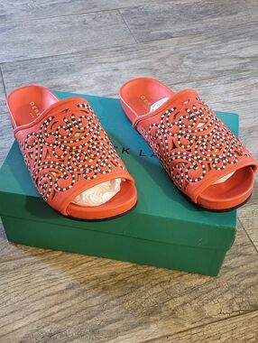 Derek Lam NY Handmade Italy Leather Sandals Slides Slip On Orange DS8F061NA NIB